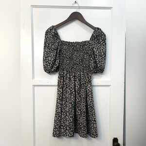 Smocked Floral Mini Dress Balloon Sleeves Size Large